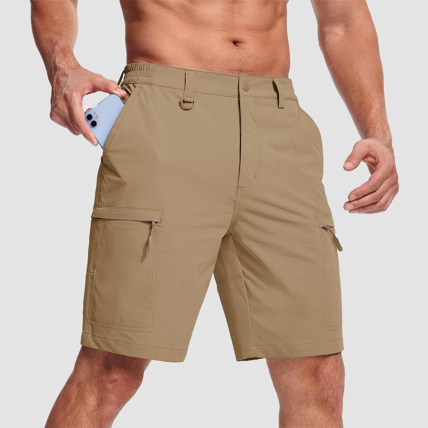 Men's quick-dry cargo shorts lightweight breathable 5-pocket nylon blend outdoor performance stretch fit