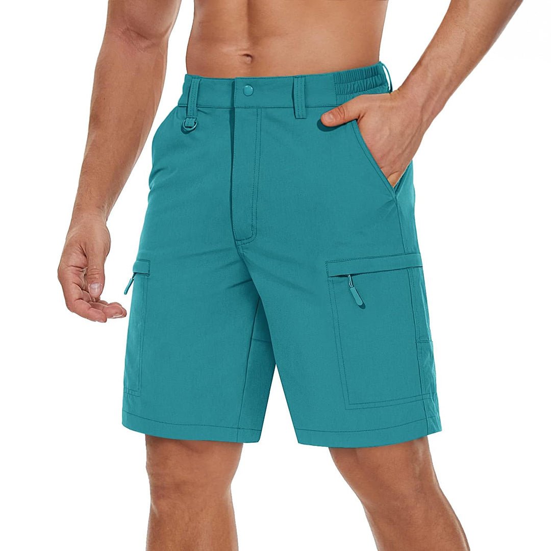 Men's lightweight khaki hiking cargo shorts quick-dry nylon spandex stretch with 5 pockets