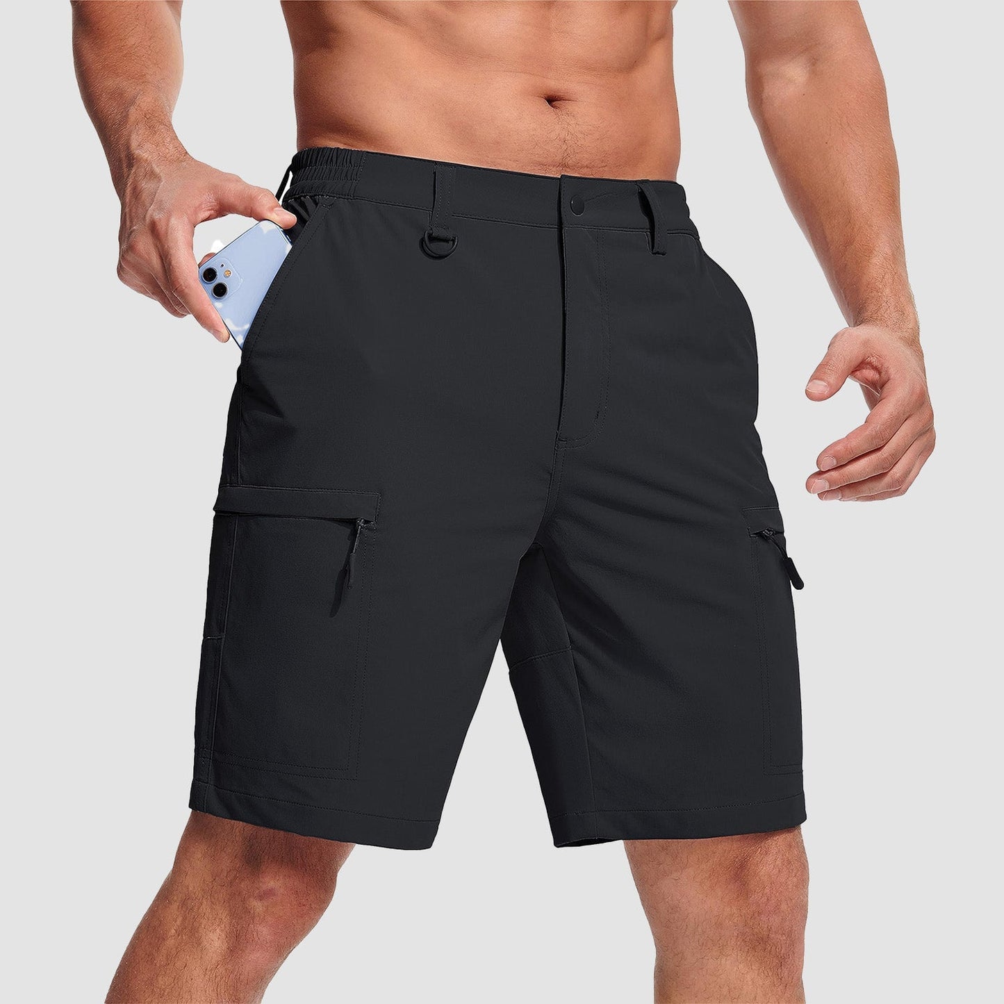 Men's lightweight cargo shorts quick-dry 5-pocket nylon stretch outdoor hiking performance