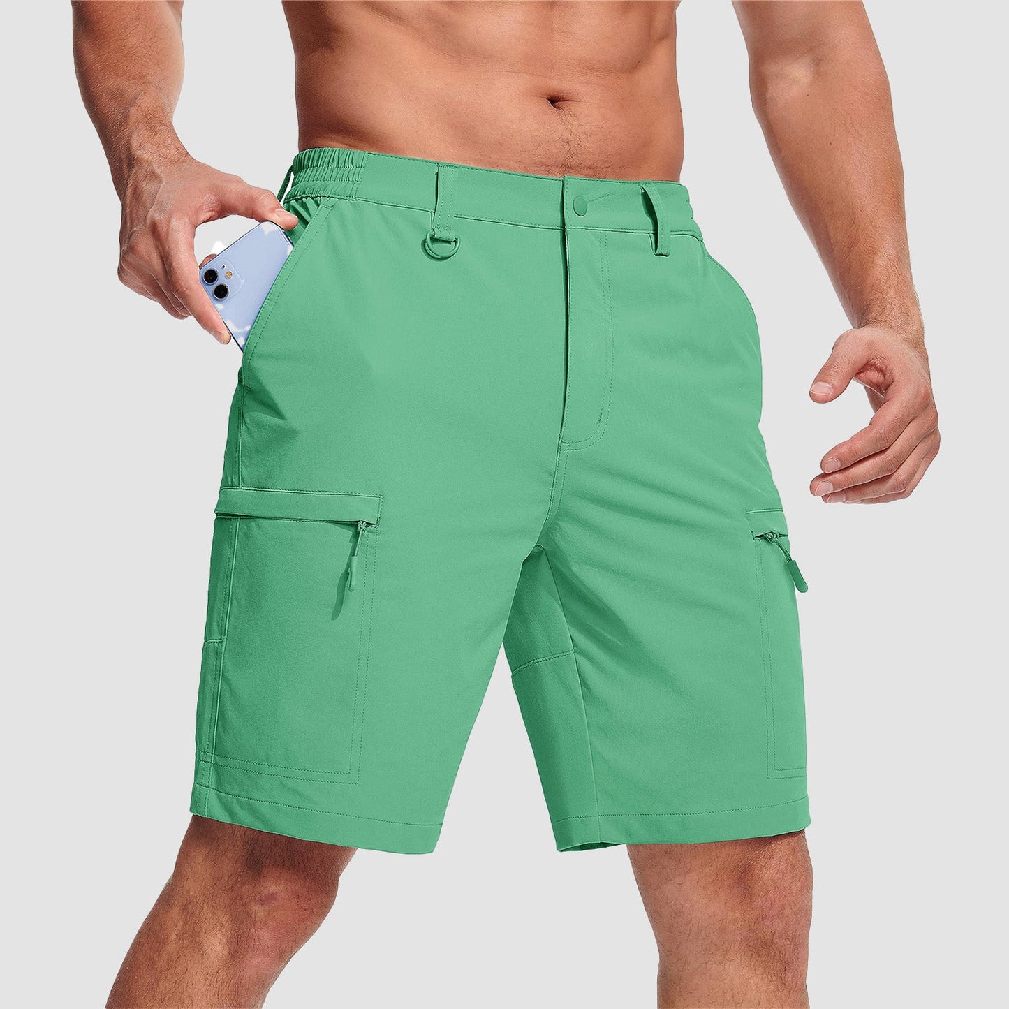 Men's quick-dry cargo shorts lightweight breathable 5-pocket nylon blend water-repellent outdoor performance