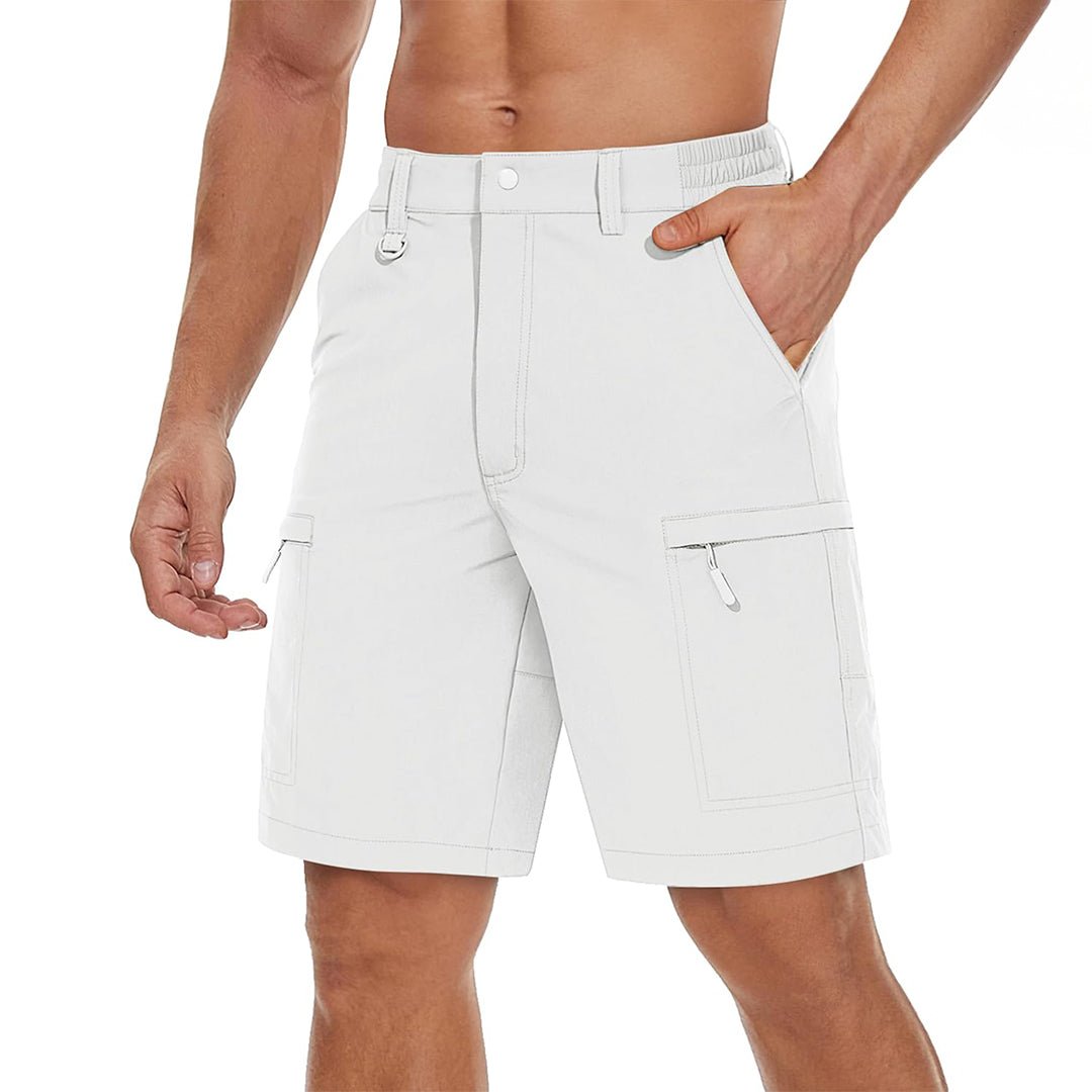 Men's lightweight hiking cargo shorts gray quick-dry nylon spandex stretch fit 5-pocket outdoor design
