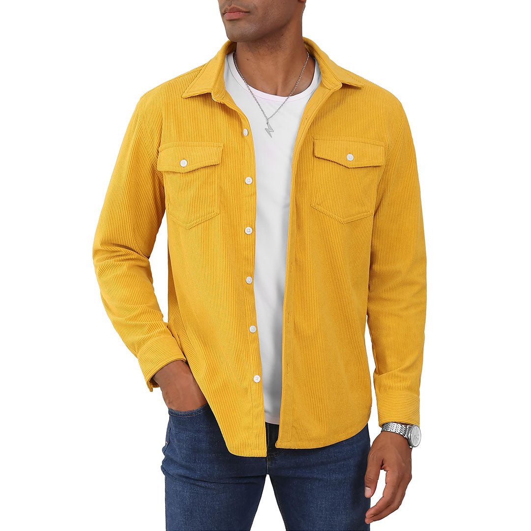 Men's corduroy button-down shirt jacket with front pockets, lightweight casual versatile outerwear