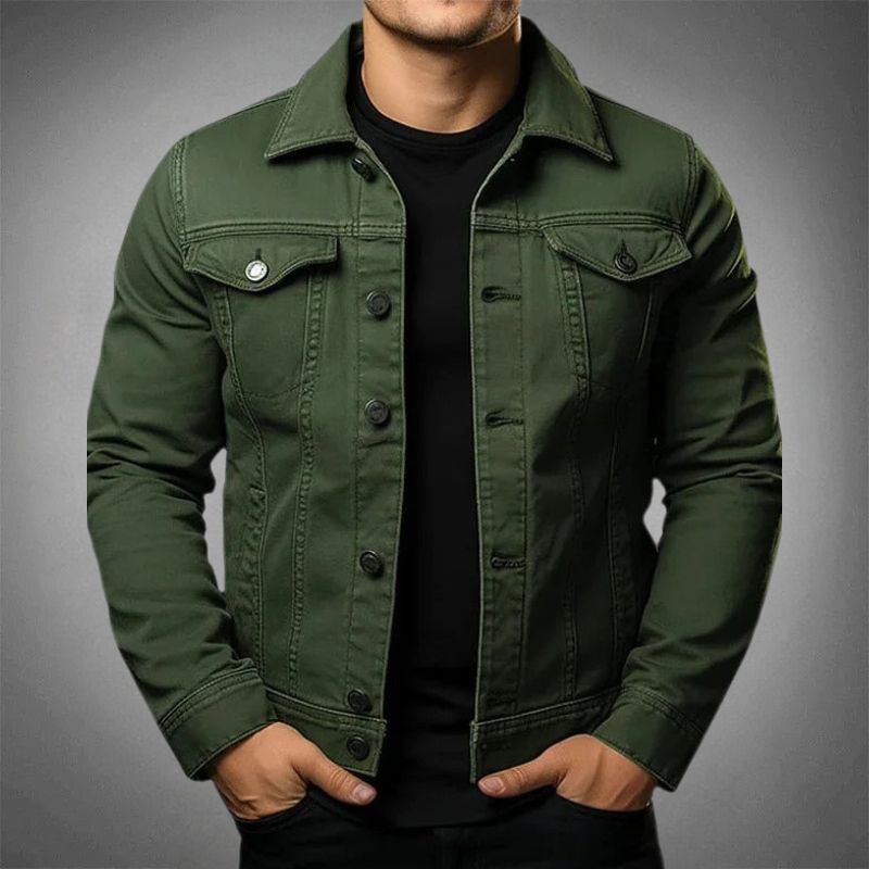 Men's classic blue cotton denim jacket regular fit with button-up closure for versatile layering