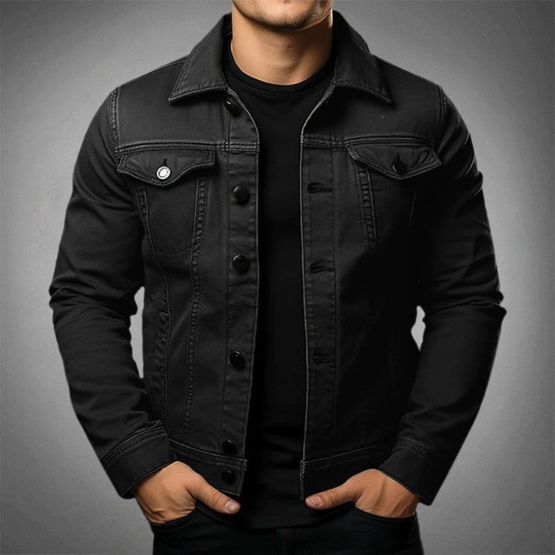 Men's classic blue cotton denim jacket regular fit with button-up closure everyday essential