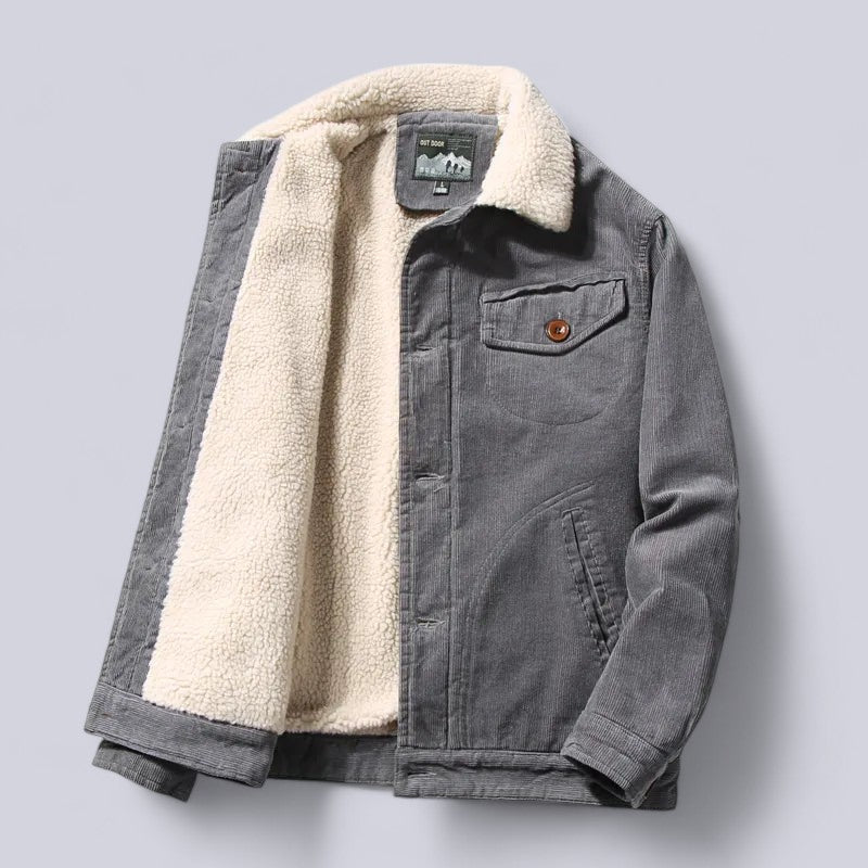 Men's fine-ribbed corduroy jacket autumn outerwear with ultra-soft padded interior warm slim fit