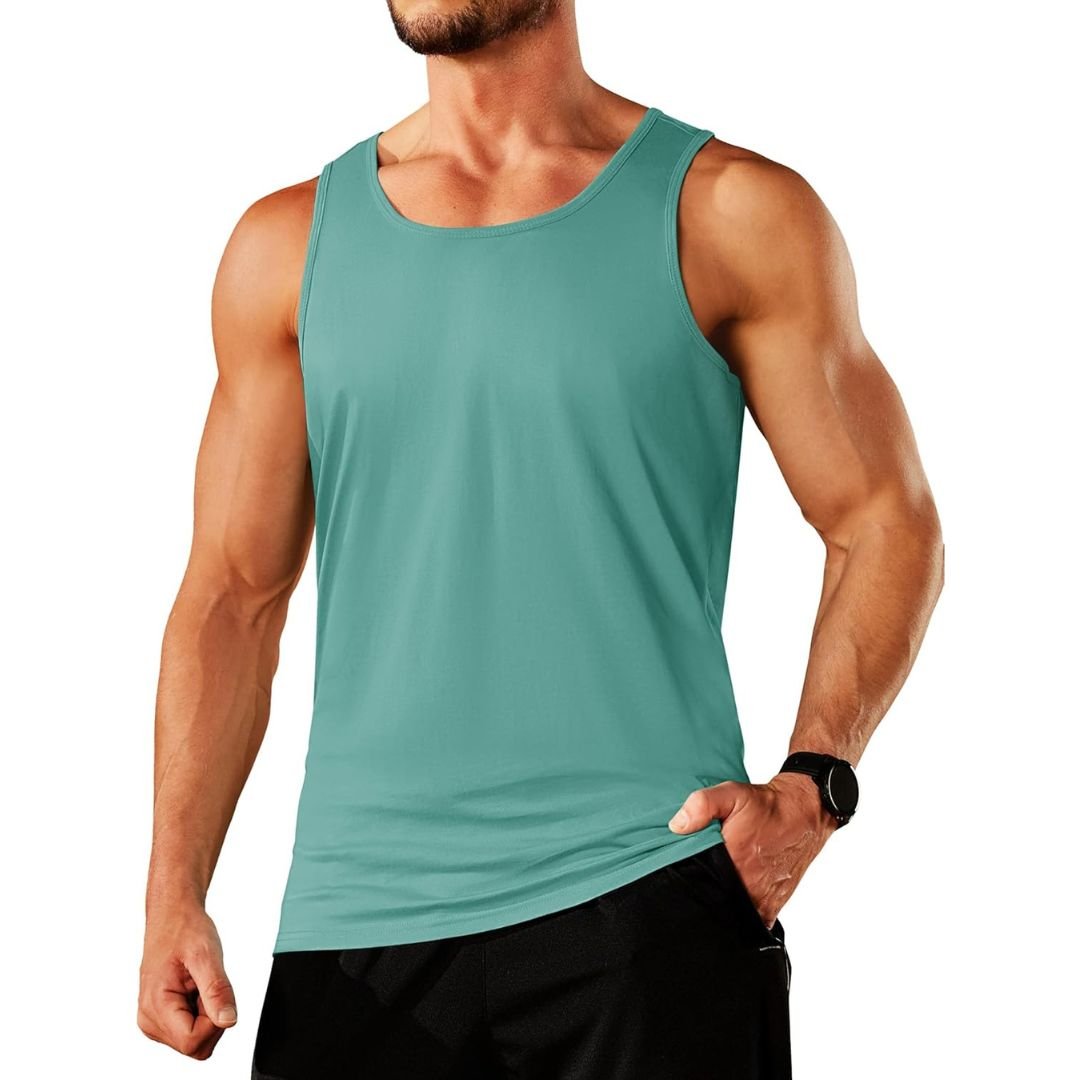 Men's sleeveless gym tank top moisture-wicking cotton athletic fit for fitness training