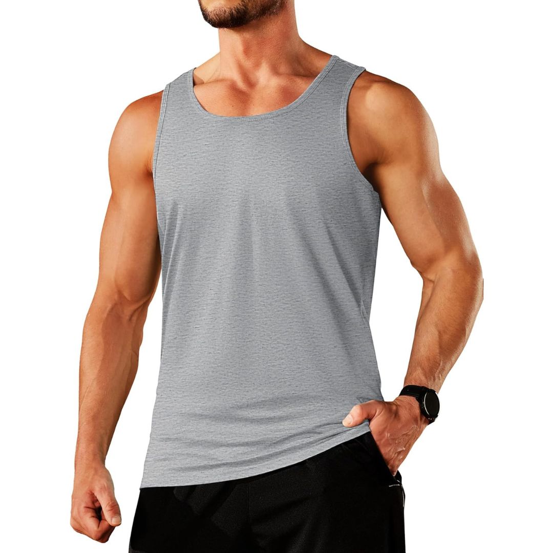Men's sleeveless gym tank top moisture-wicking cotton blend athletic fit for training