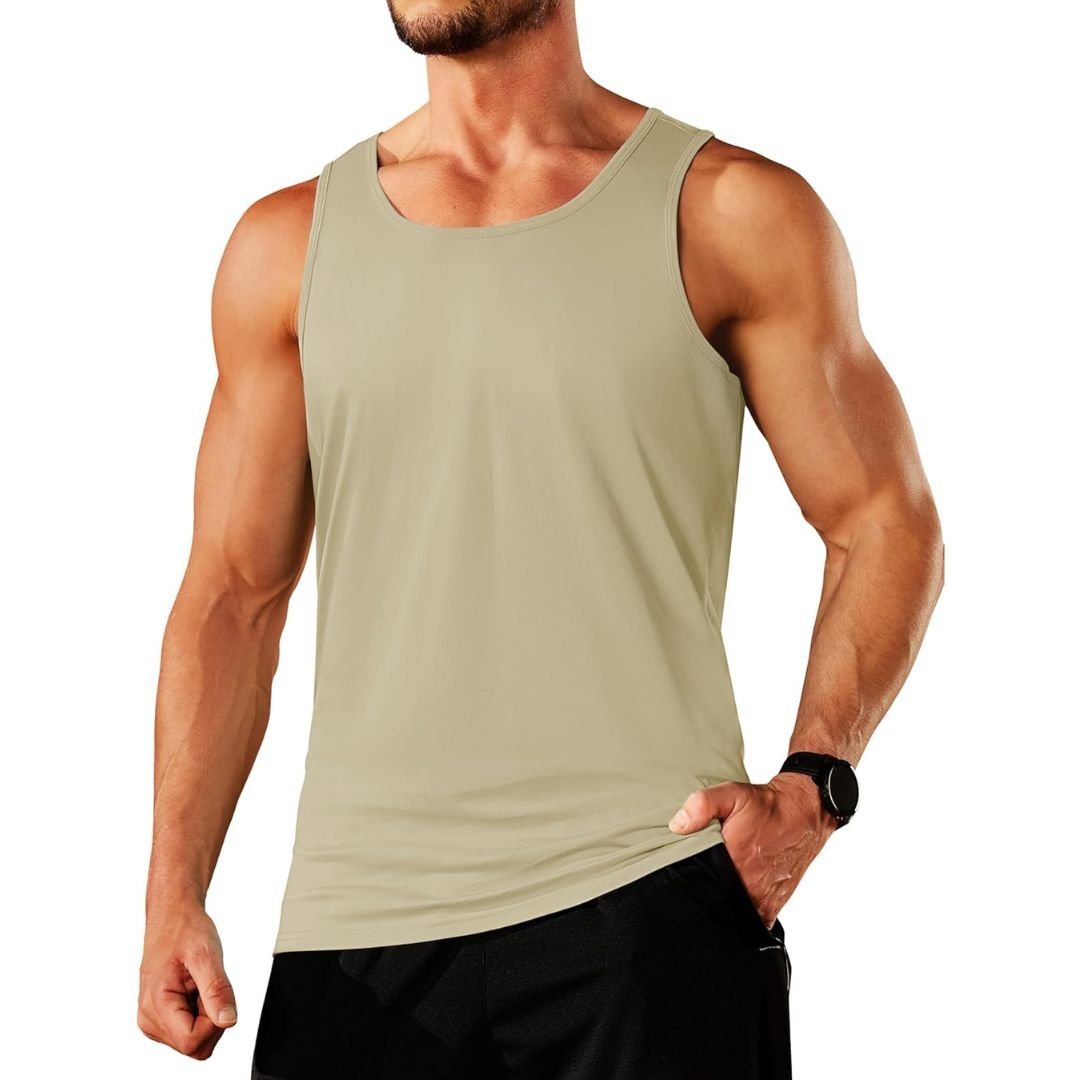 Men's sleeveless gym tank top moisture-wicking cotton blend athletic fit for training
