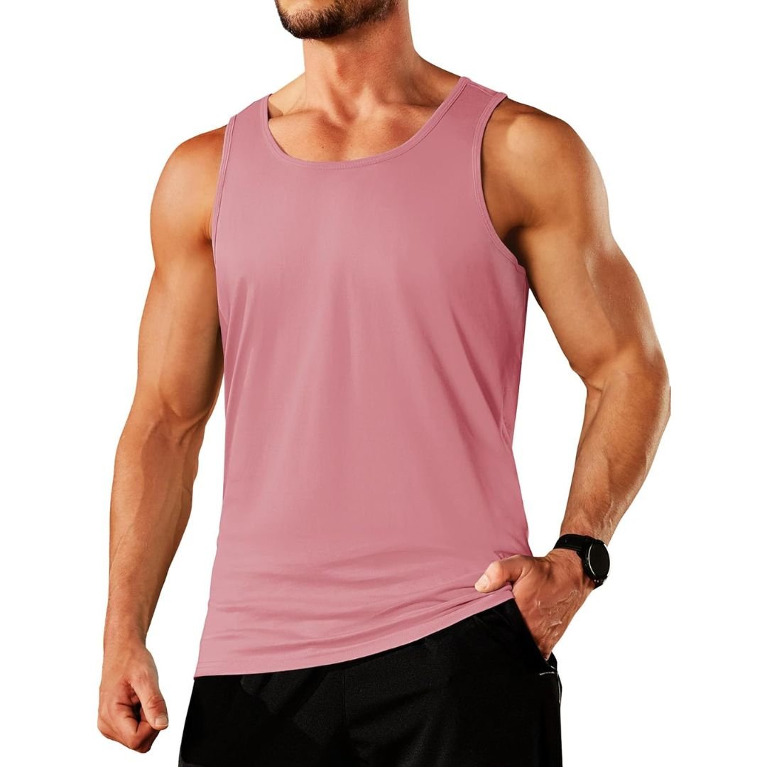Men's sleeveless gym tank top moisture-wicking cotton blend athletic fit solid color training shirt