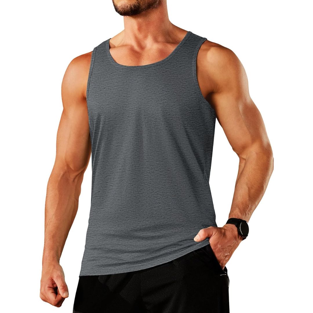 Men's sleeveless gym tank top moisture-wicking cotton blend athletic fit for fitness training