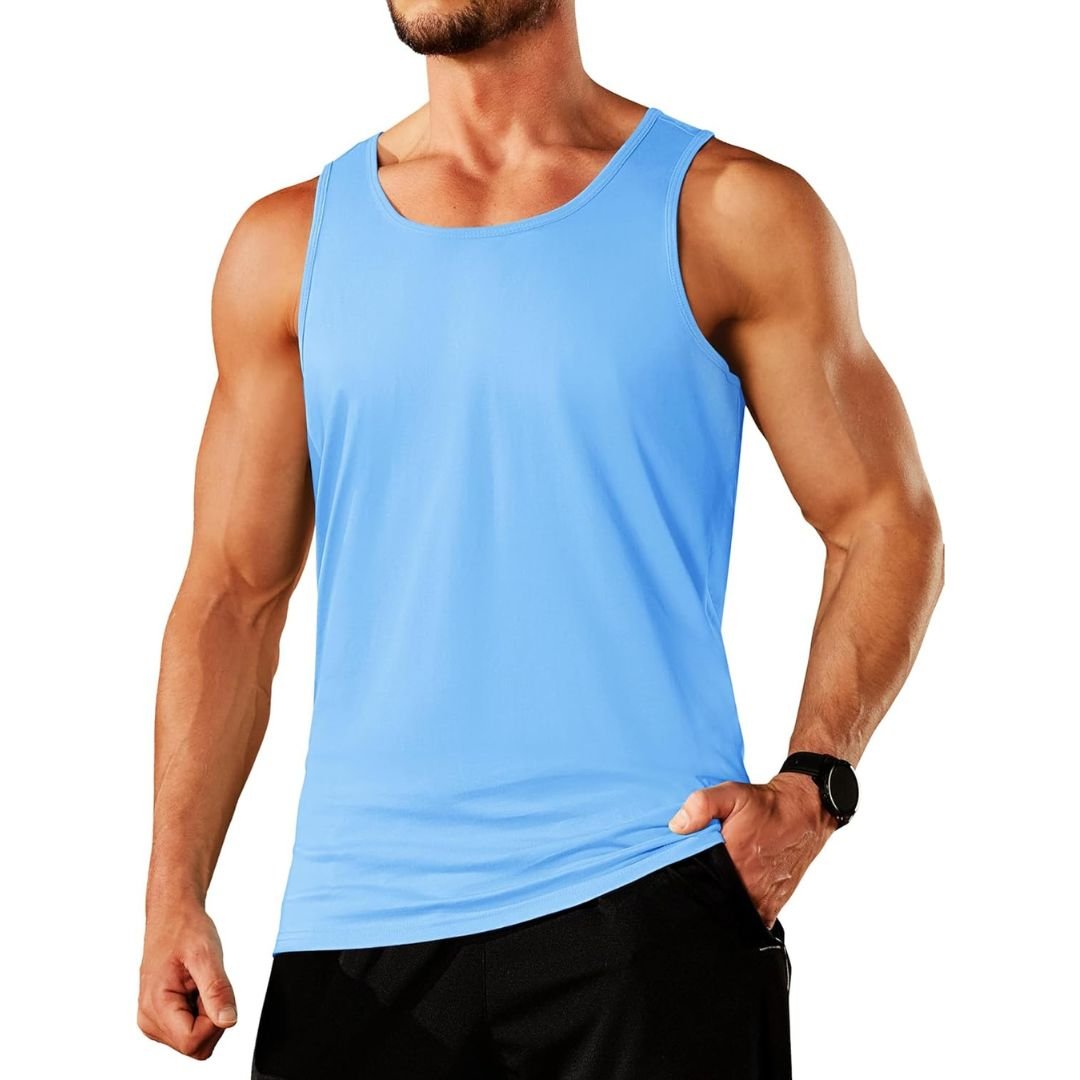 Men's sleeveless gym tank top, moisture-wicking cotton, athletic fit, ideal for fitness training