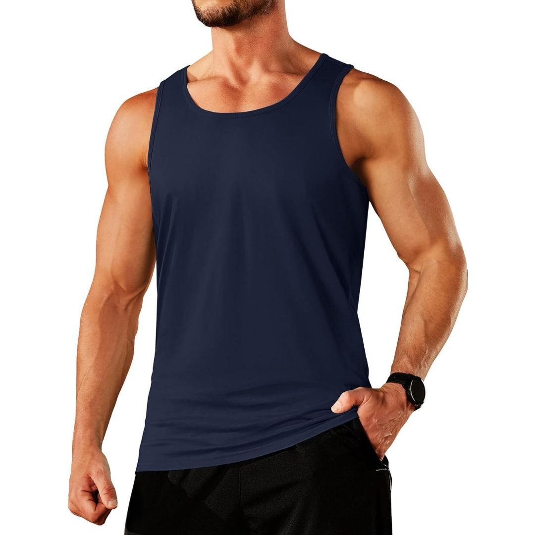 Men's sleeveless gym tank top moisture-wicking cotton blend athletic fit for training