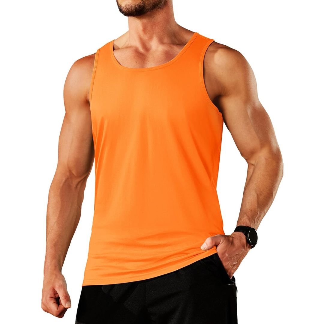 Men's sleeveless gym tank top in solid cotton, moisture-wicking athletic fit for fitness training