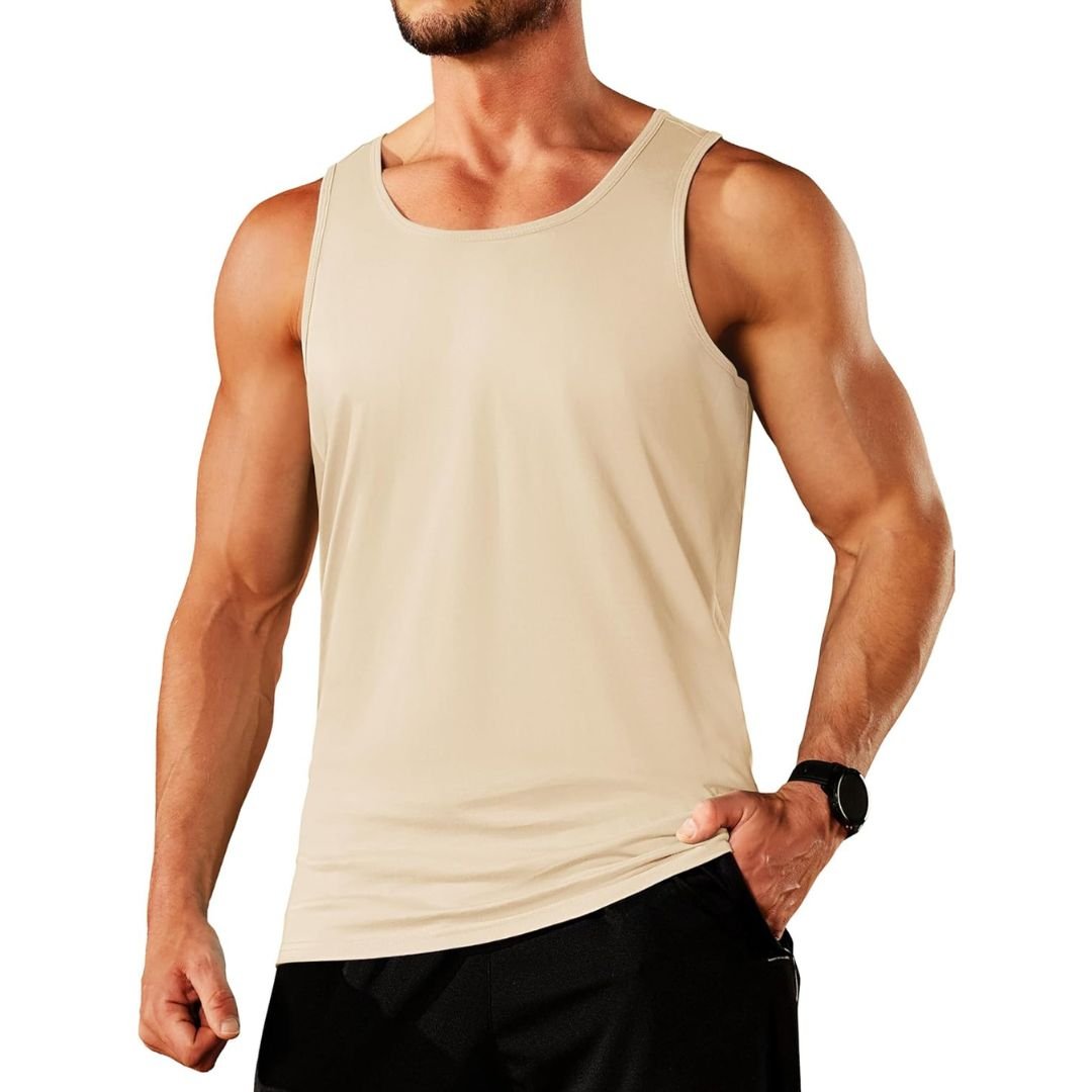 Men's sleeveless gym tank top moisture-wicking cotton blend for fitness training and outdoor workouts