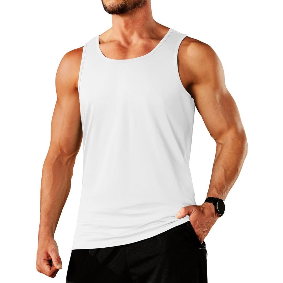 Men's sleeveless gym tank top moisture-wicking cotton athletic fit for fitness outdoor training