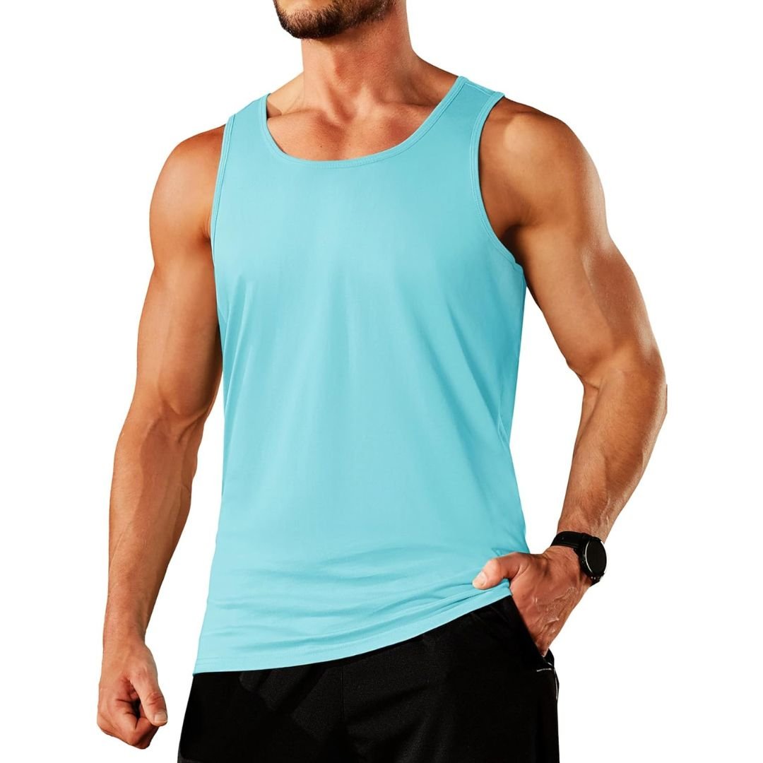 Men's sleeveless gym tank top moisture-wicking cotton athletic fit solid color training shirt