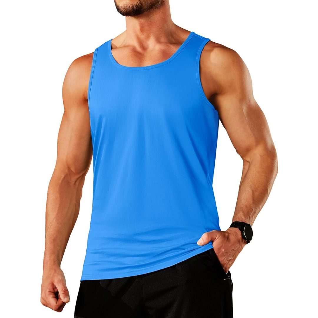 Men's sleeveless gym tank top moisture-wicking cotton blend for fitness training and outdoor workouts