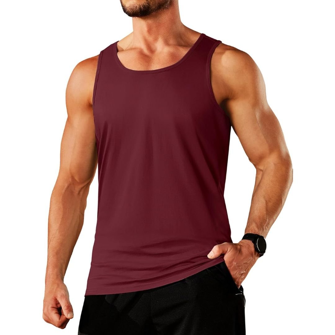 Men's sleeveless gym tank top moisture-wicking cotton breathable fit for fitness training