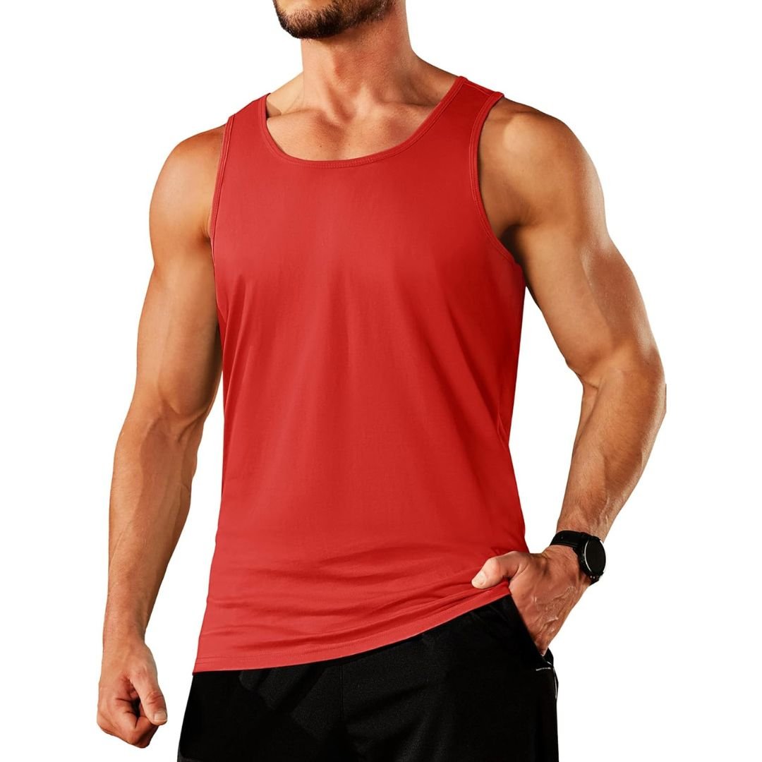 Men's sleeveless gym tank top moisture-wicking cotton blend for fitness training and outdoor workouts