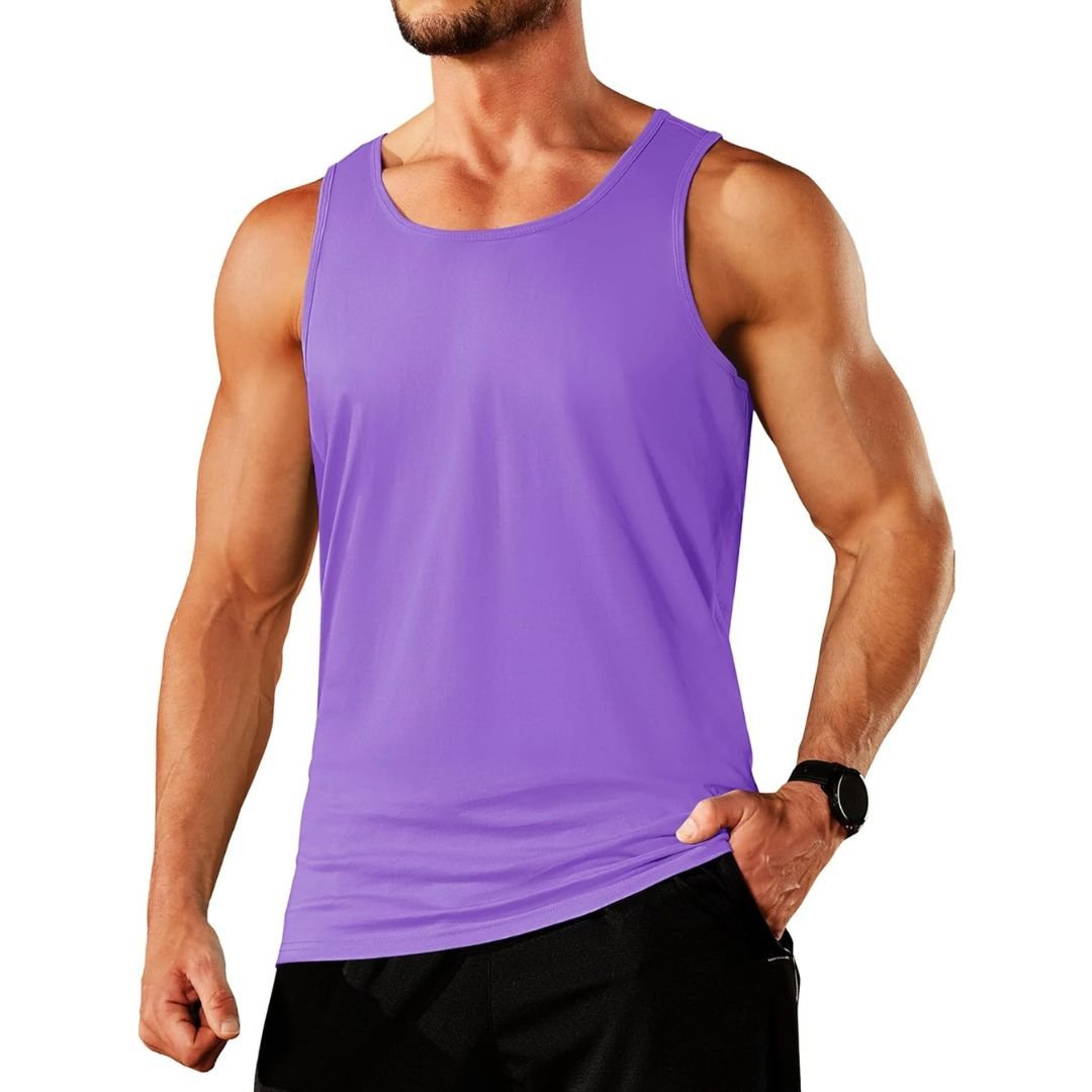 Men's sleeveless gym tank top moisture-wicking cotton blend for fitness and outdoor training