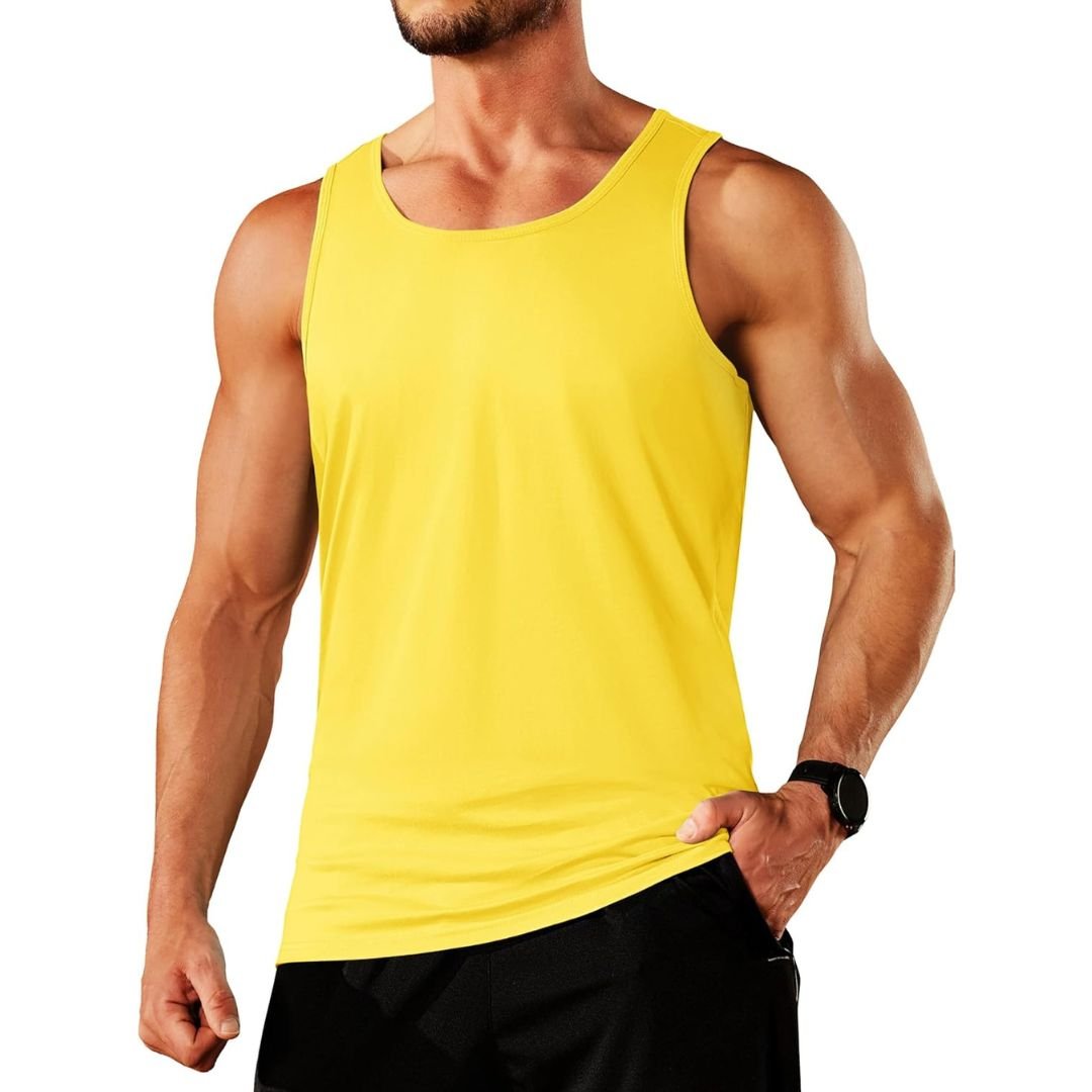 Men's sleeveless gym tank top moisture-wicking cotton athletic fit for training and outdoor workouts