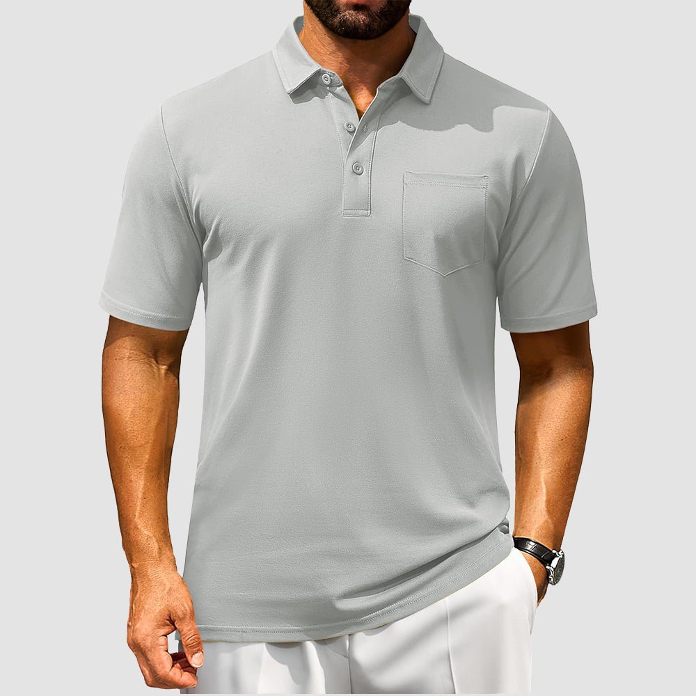 Men's breathable cotton polo shirt short sleeve golf tee with chest pocket moisture-wicking comfort fit
