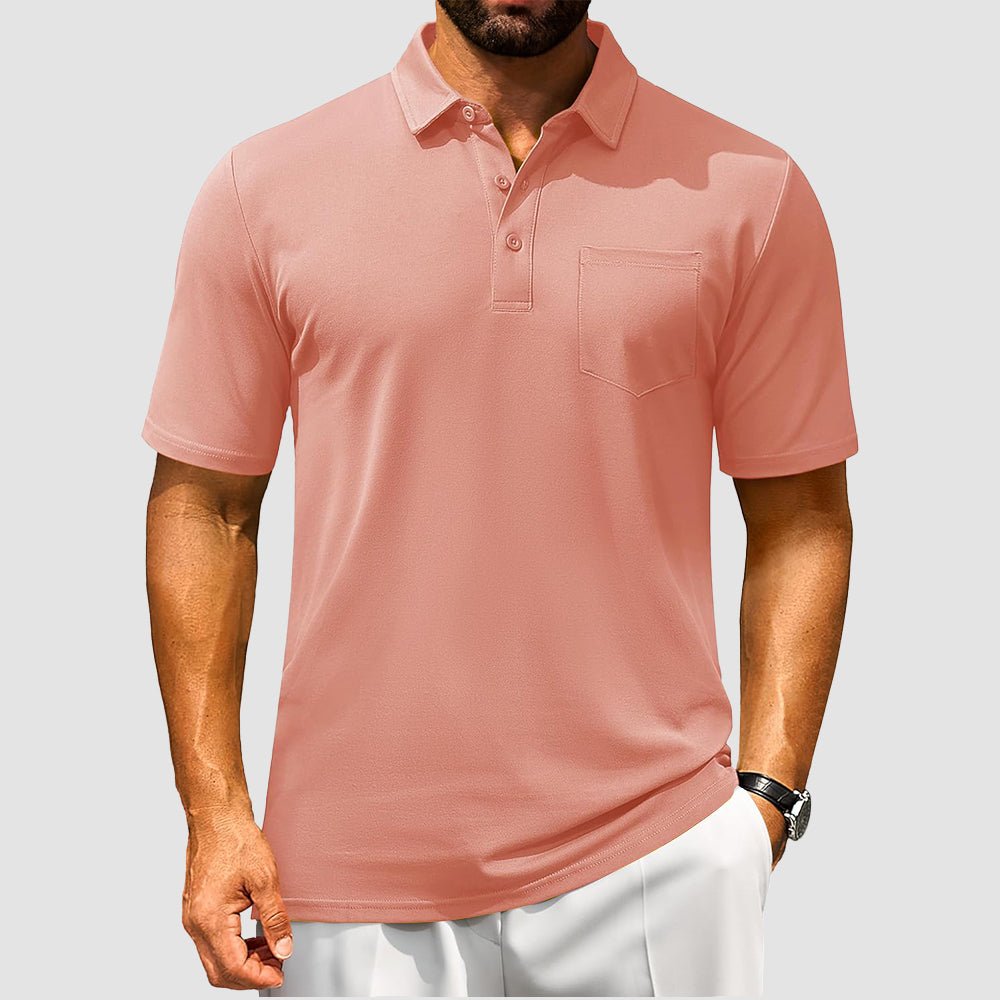 Men's breathable cotton polo shirt short sleeve golf tee with chest pocket moisture-wicking comfort fit