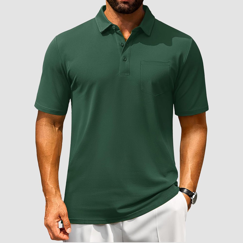 Men's breathable cotton polo shirt short sleeve golf tee with chest pocket moisture-wicking comfort fit