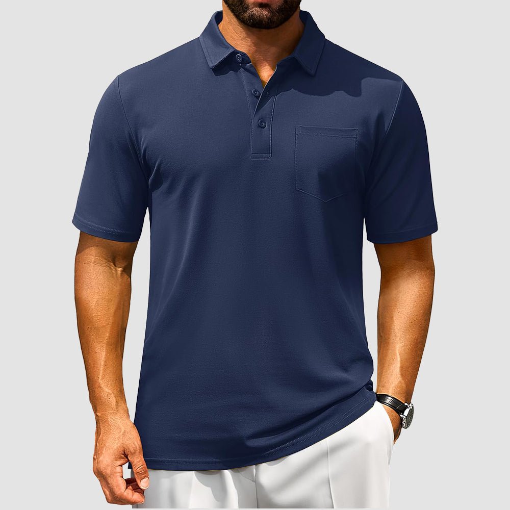 Men's breathable cotton polo shirt short sleeve golf tee with chest pocket moisture-wicking comfort fit