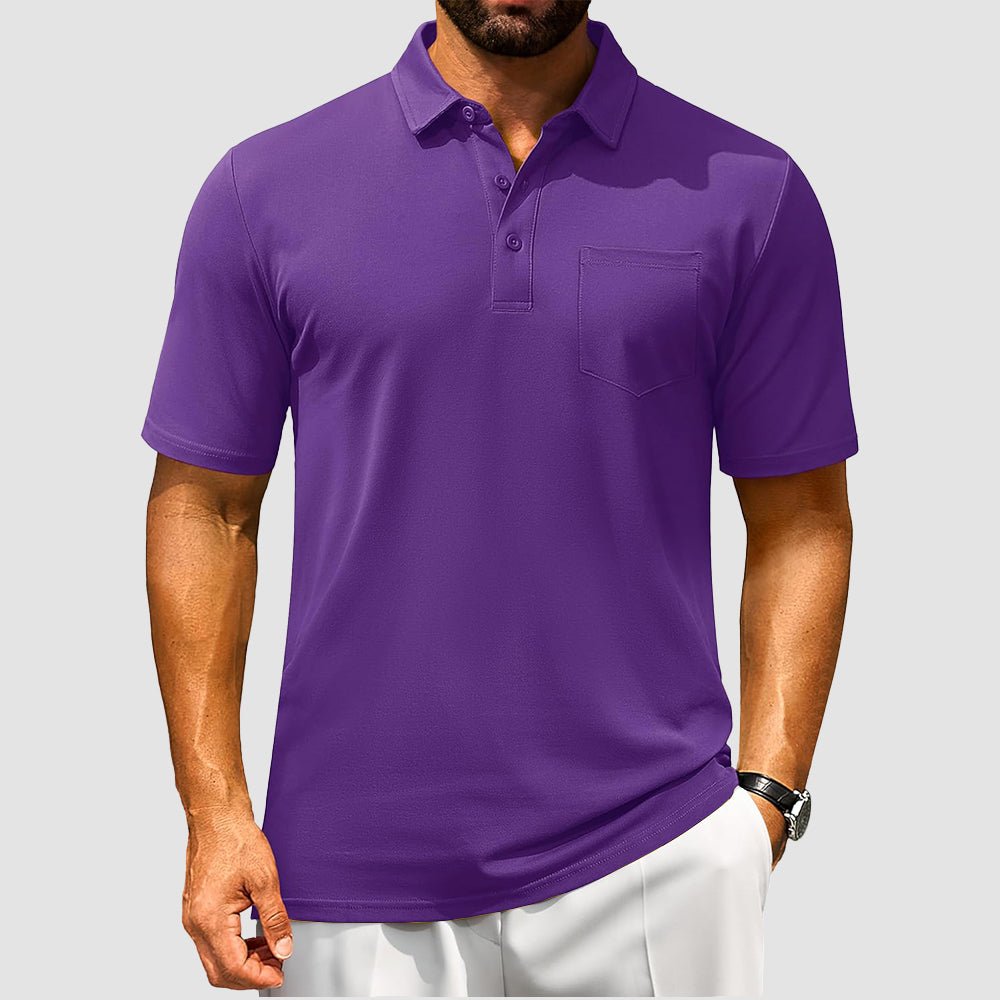Men's breathable cotton polo shirt short sleeve golf tee with chest pocket moisture-wicking comfort fit