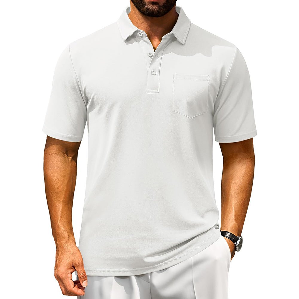 Men's breathable cotton polo shirt short sleeve golf tee with chest pocket moisture-wicking comfort fit