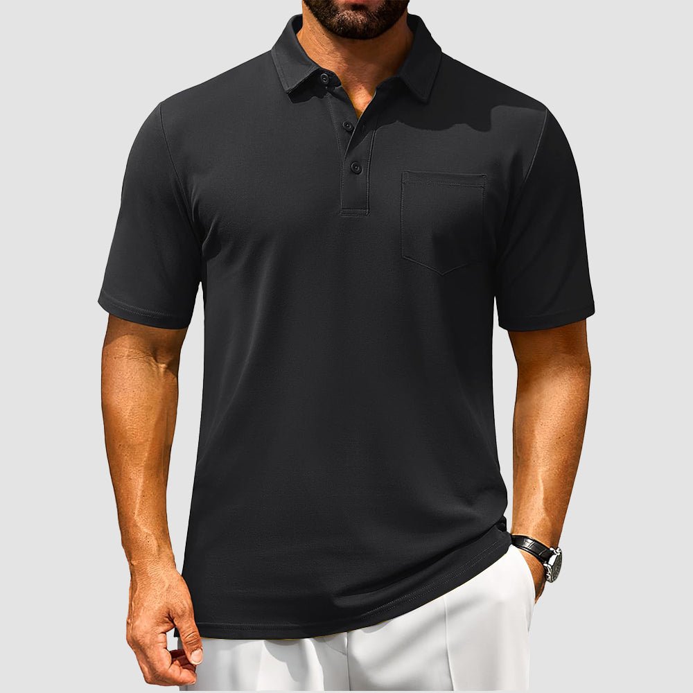 Men's breathable cotton polo shirt short sleeve golf tee with chest pocket moisture-wicking comfort fit