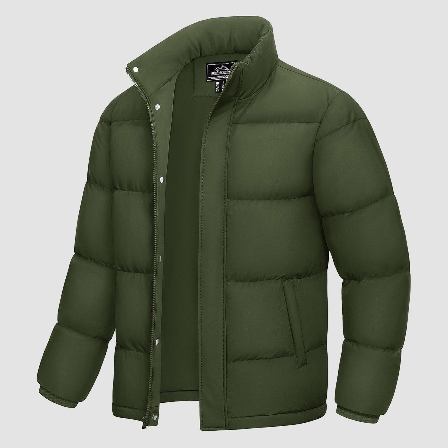 Men's water-resistant windproof puffer jacket with 85% duck down insulation for cold-weather warmth