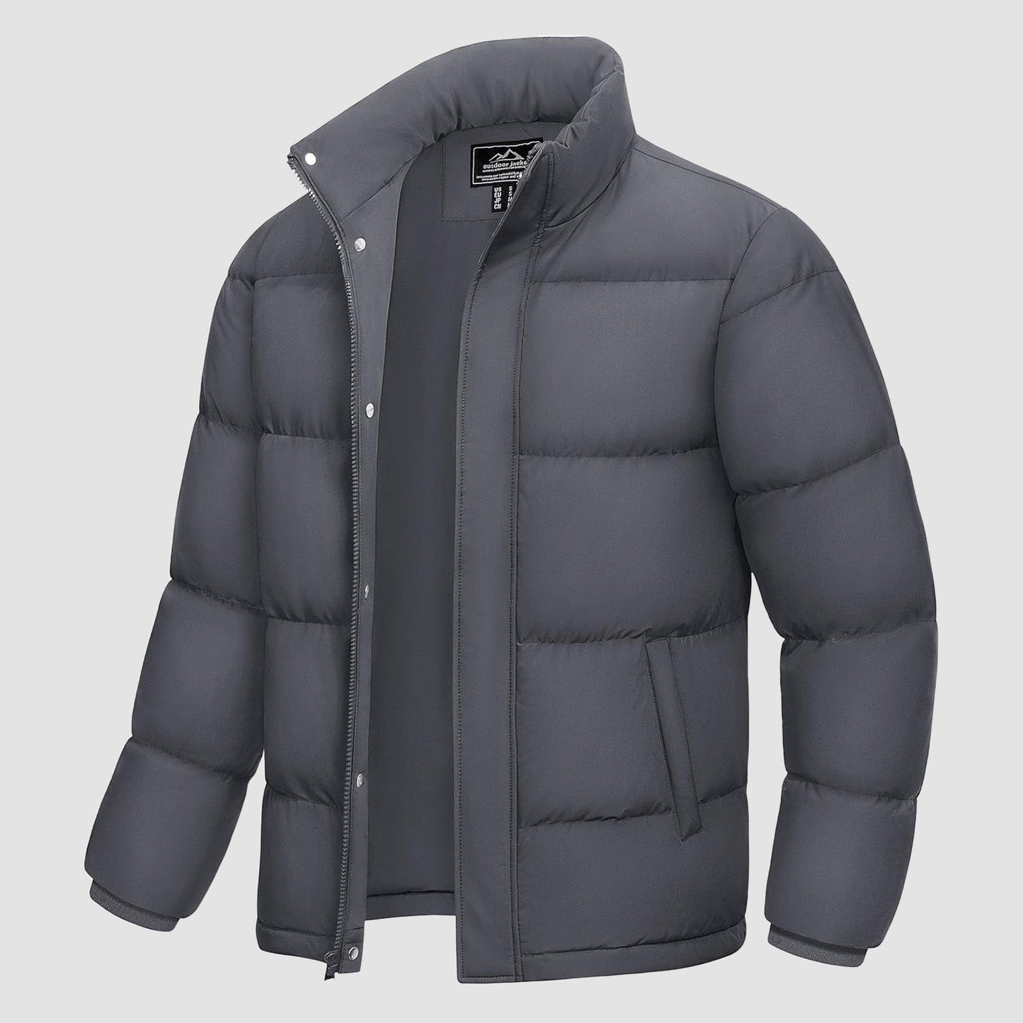 Men's water-resistant windproof puffer jacket with 85% duck down insulation for cold-weather warmth