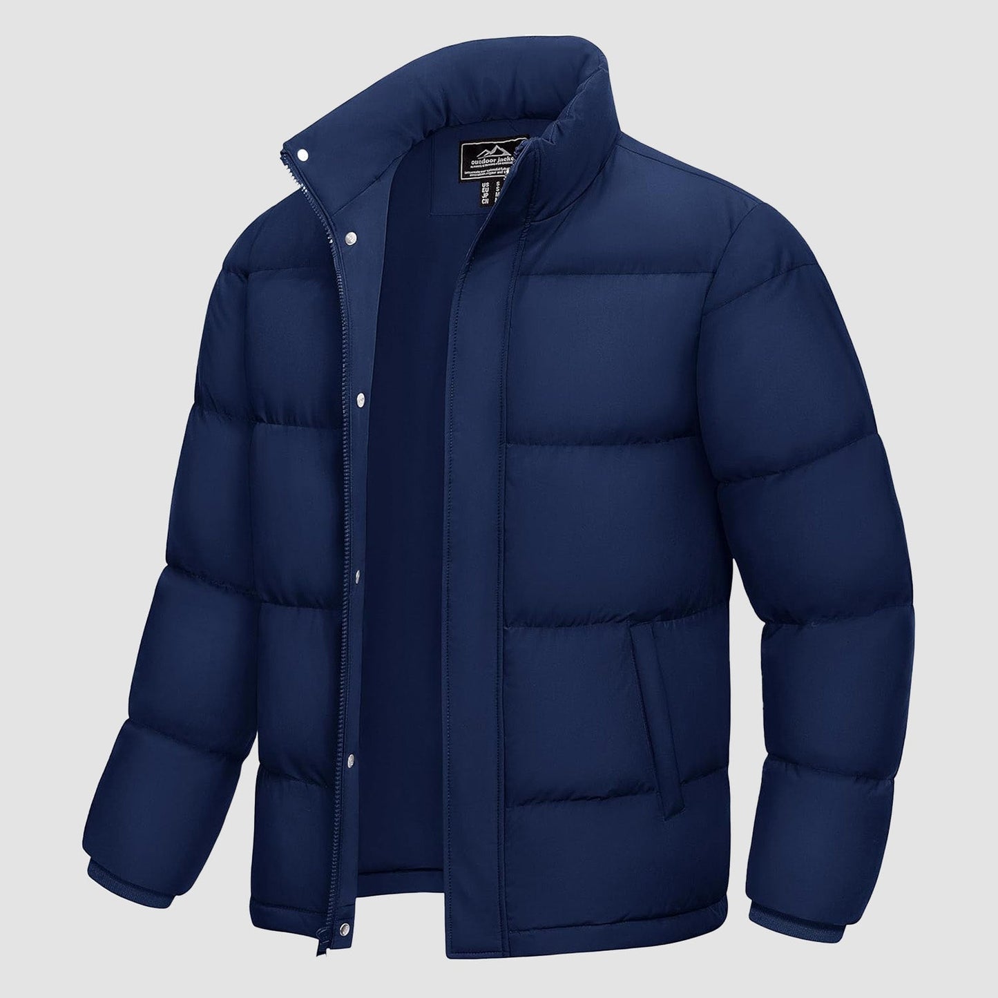 Men's water-resistant windproof puffer jacket with 85% duck down insulation for cold-weather warmth