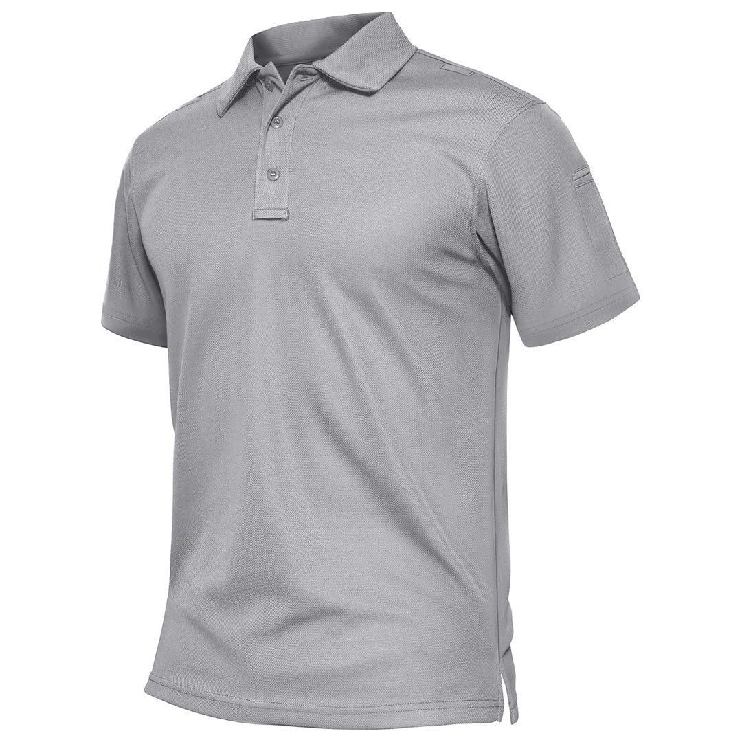 Men's dry fit UPF 50+ polo shirt light blue golf workwear moisture wicking performance pique fabric