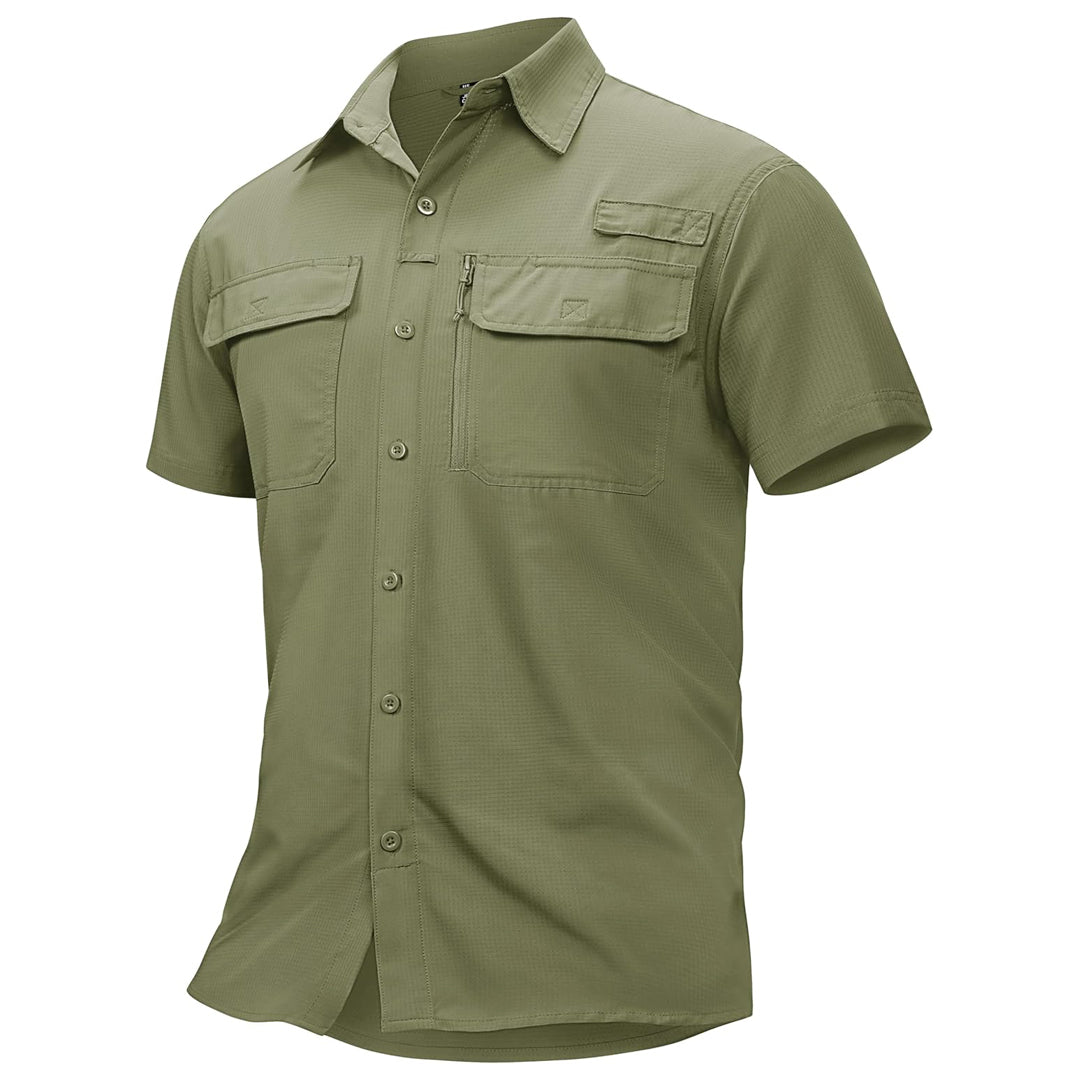 Men's lightweight UPF 50+ fishing shirt, ventilated moisture-wicking polyester for outdoor adventures