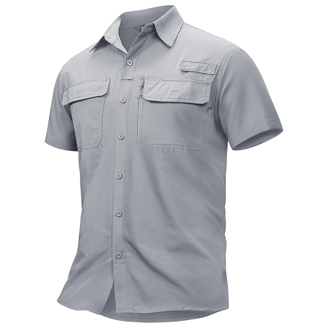 Men's lightweight UPF 50+ fishing shirt, ventilated moisture-wicking polyester with sun protection