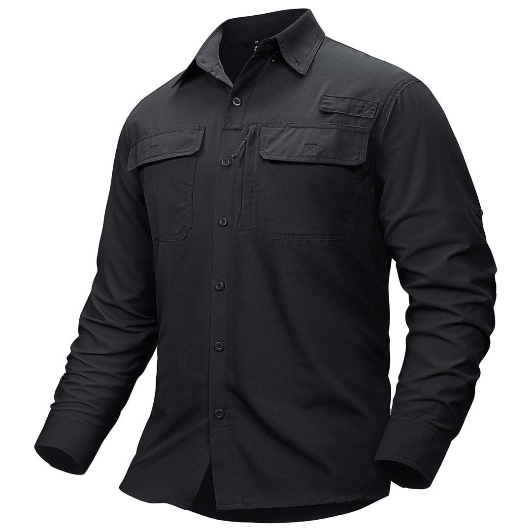 Men's UPF50 fishing shirt lightweight polyester zip pockets sun protection outdoor comfort