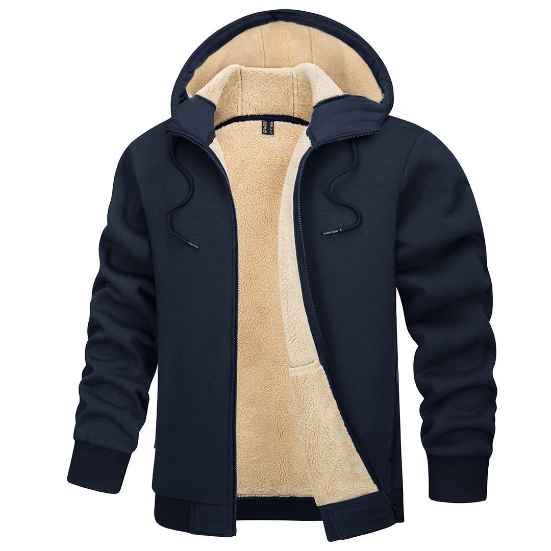 Men's windproof thermal fleece hoodie jacket in classic cut, ideal for hiking and outdoor winter wear