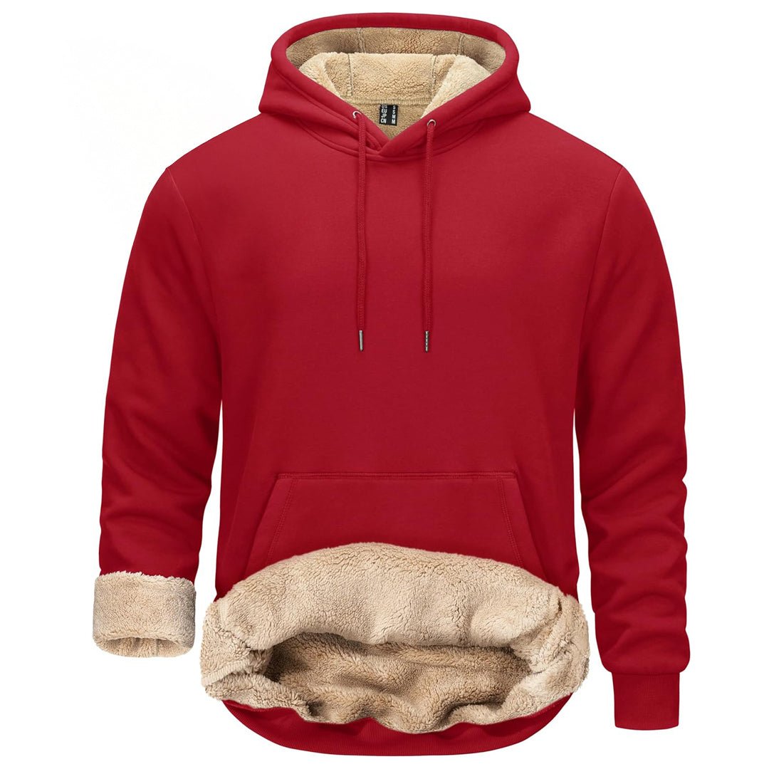 Men's sherpa lined fleece hoodie thick warm sweatshirt adjustable drawstring hood outdoor comfort