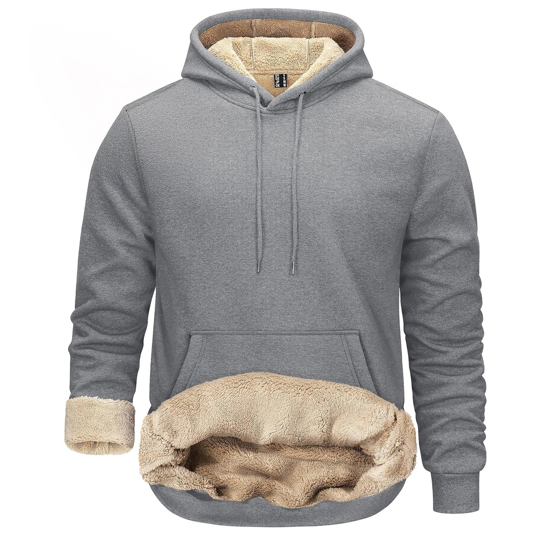 Men's sherpa lined fleece hoodie thick warm sweatshirt adjustable drawstring hood outdoor comfort