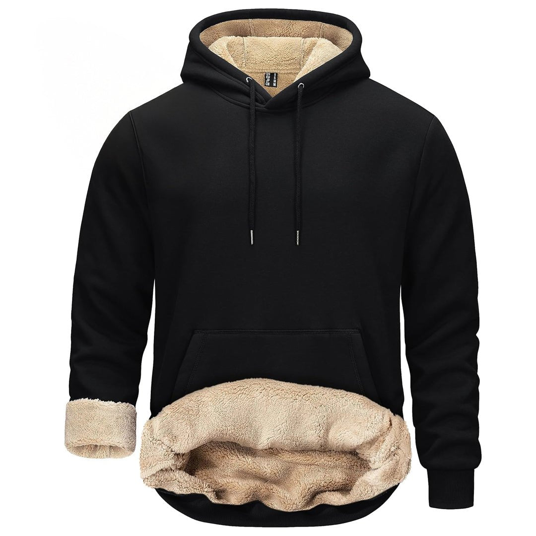 Men's sherpa lined fleece hoodie thick warm sweatshirt adjustable drawstring hood outdoor comfort