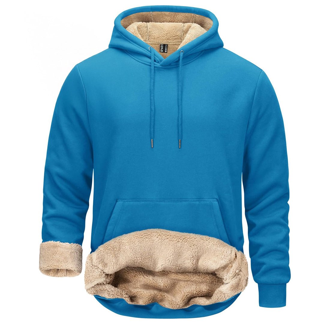 Men's sherpa lined fleece hoodie thick warm sweatshirt adjustable drawstring hood outdoor comfort