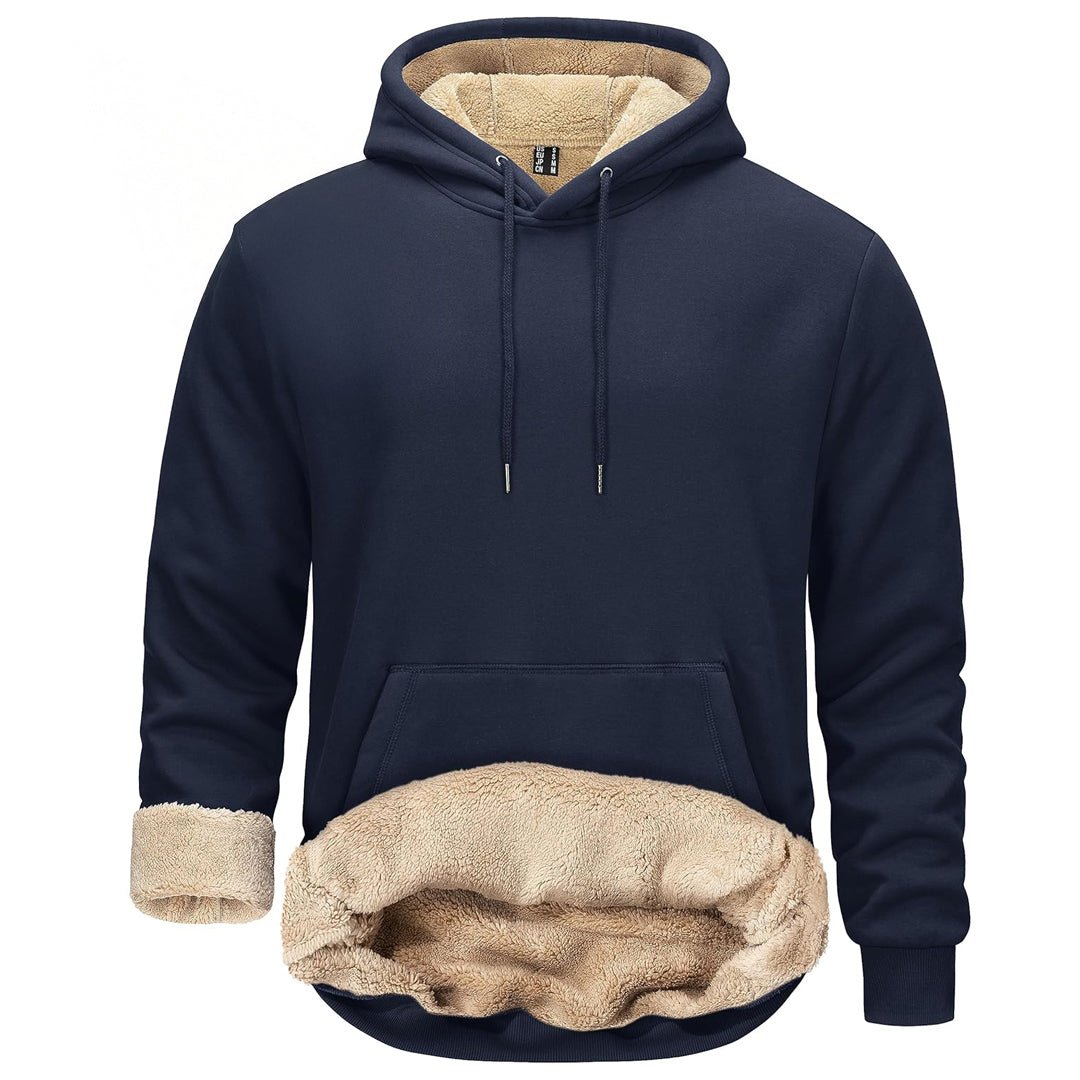 Men's sherpa lined fleece hoodie thick warm sweatshirt adjustable drawstring hood outdoor comfort