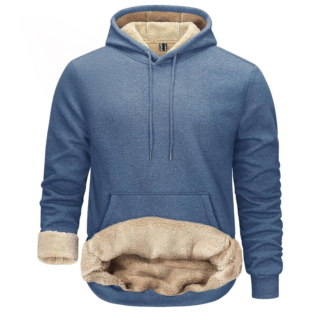 Men's sherpa lined fleece hoodie thick warm sweatshirt adjustable drawstring hood outdoor comfort
