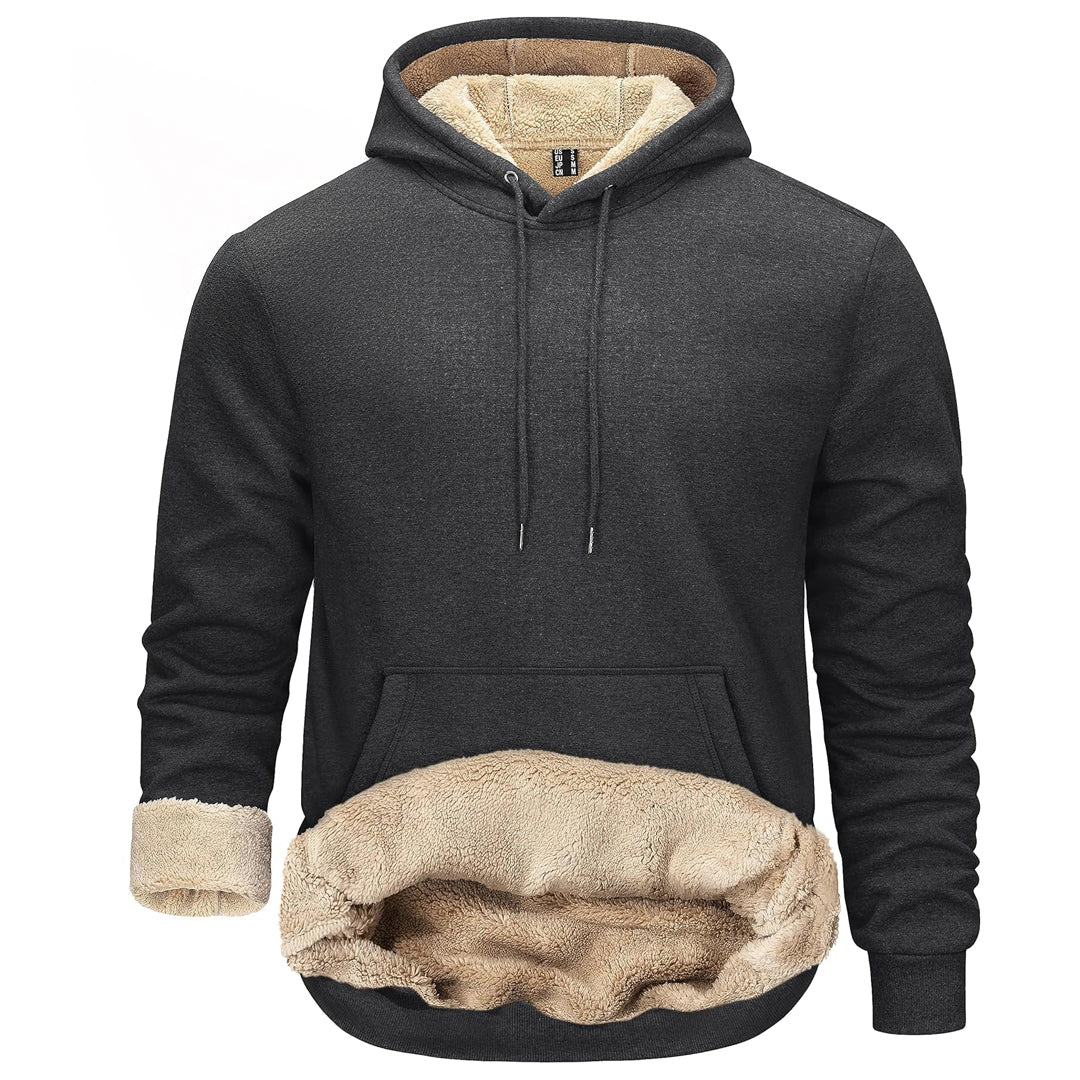 Men's sherpa lined fleece hoodie thick warm sweatshirt adjustable drawstring hood outdoor comfort