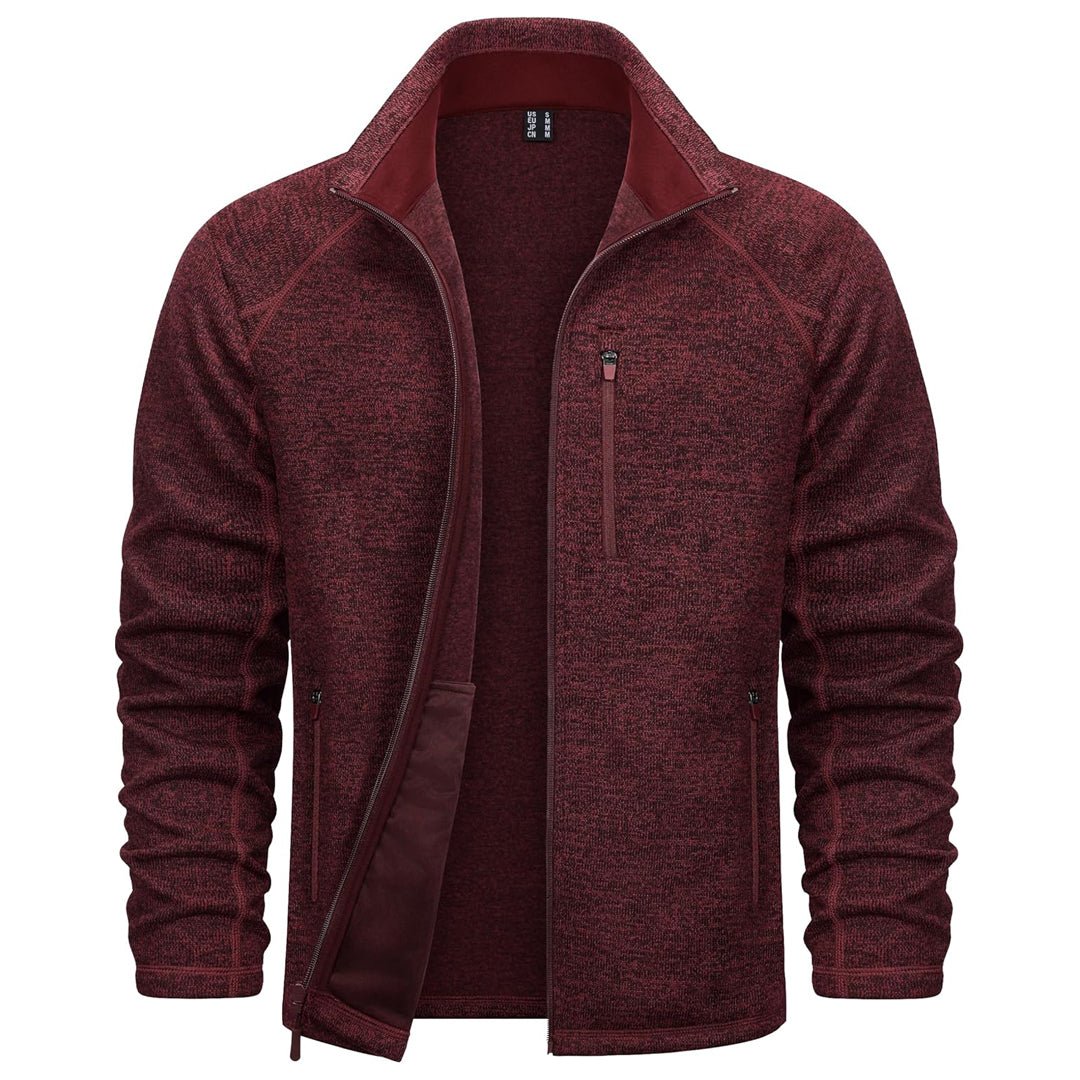 Men's full-zip fleece jacket casual outdoor lightweight stand collar with secure zip pockets comfort fit