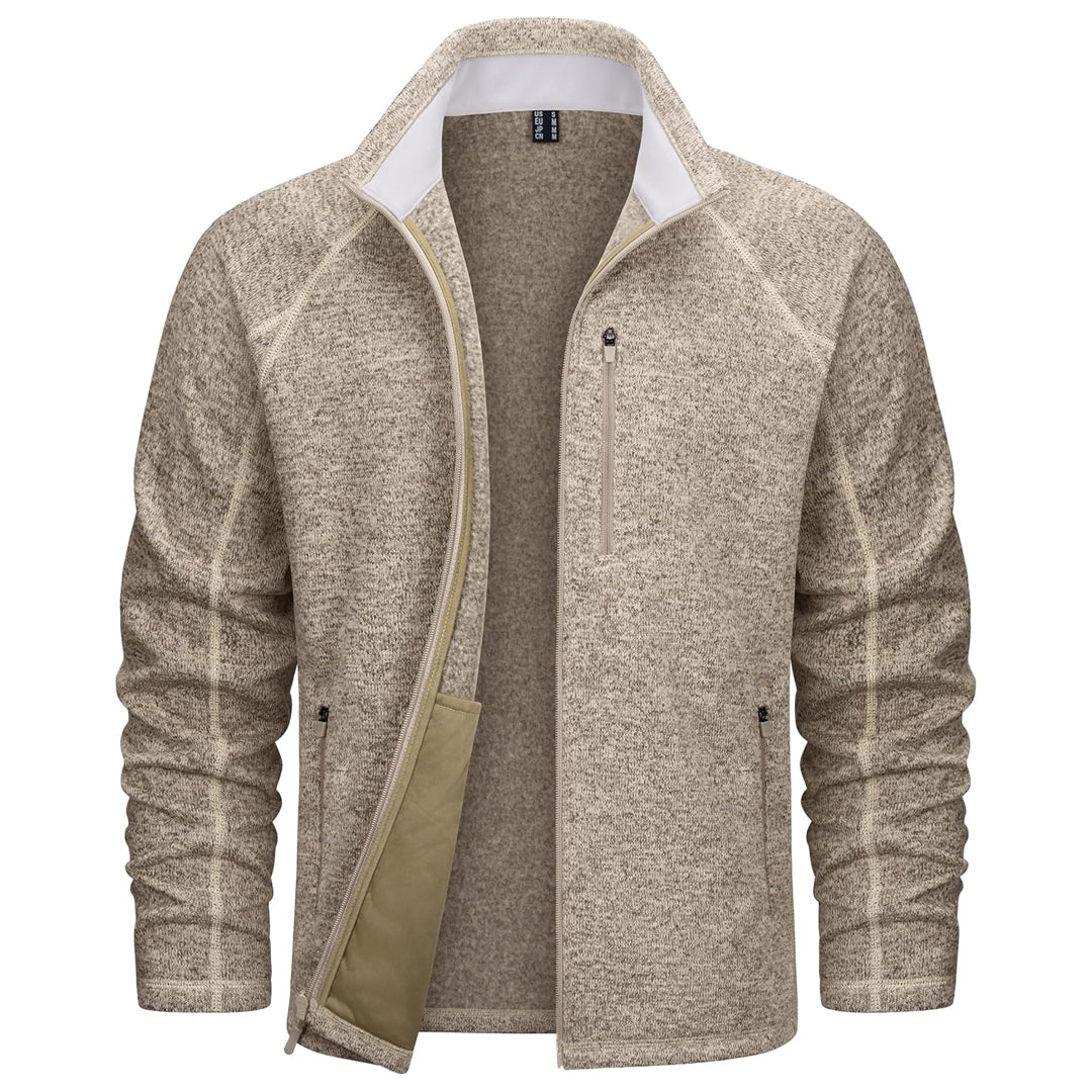 Men's full-zip fleece jacket casual outdoor lightweight stand collar with secure zip pockets comfort fit