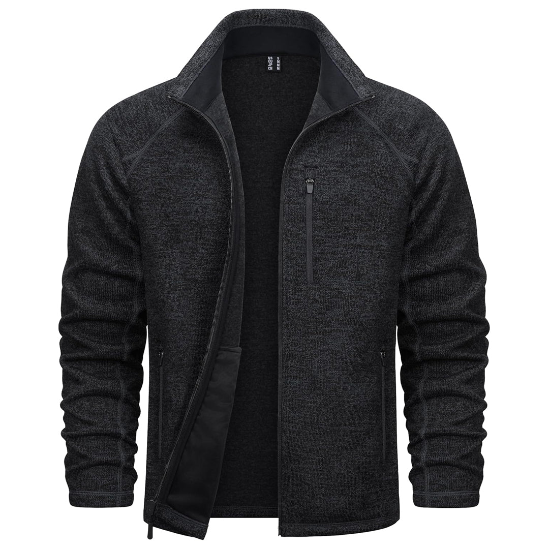 Men's lightweight full-zip fleece jacket casual fit stand collar with secure zip pockets